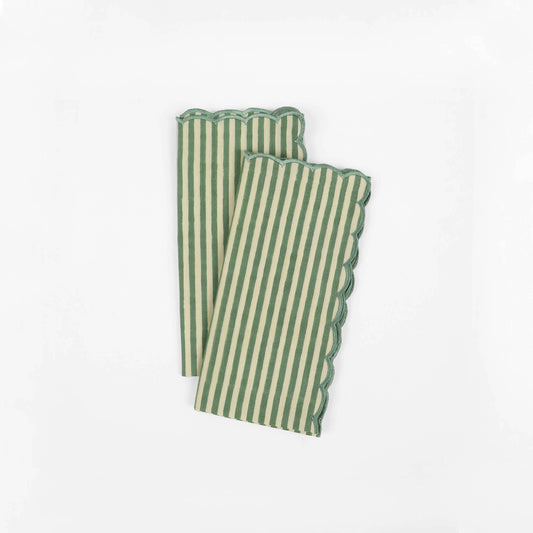 Block-Printed Linen Napkins with Scalloped Edge – Set of 2 (Green)