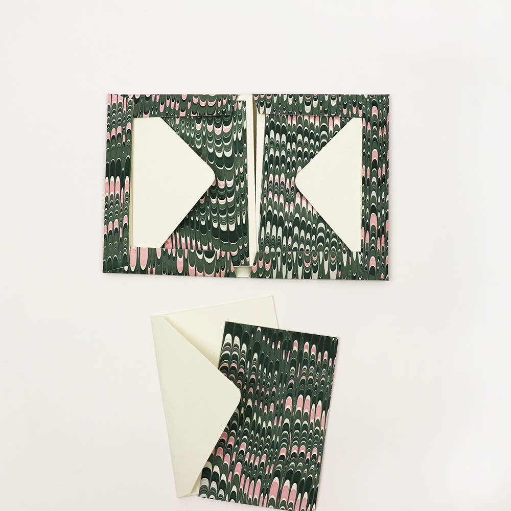 MARBLED GREETING CARD SET - GREEN