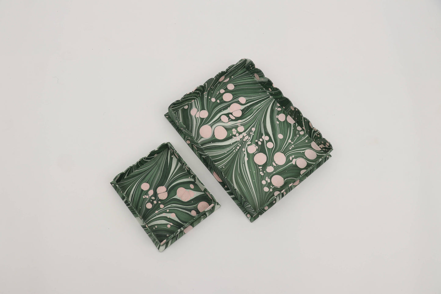 Hand-Marbled Recycled Paper Tray Set – Nested Pair