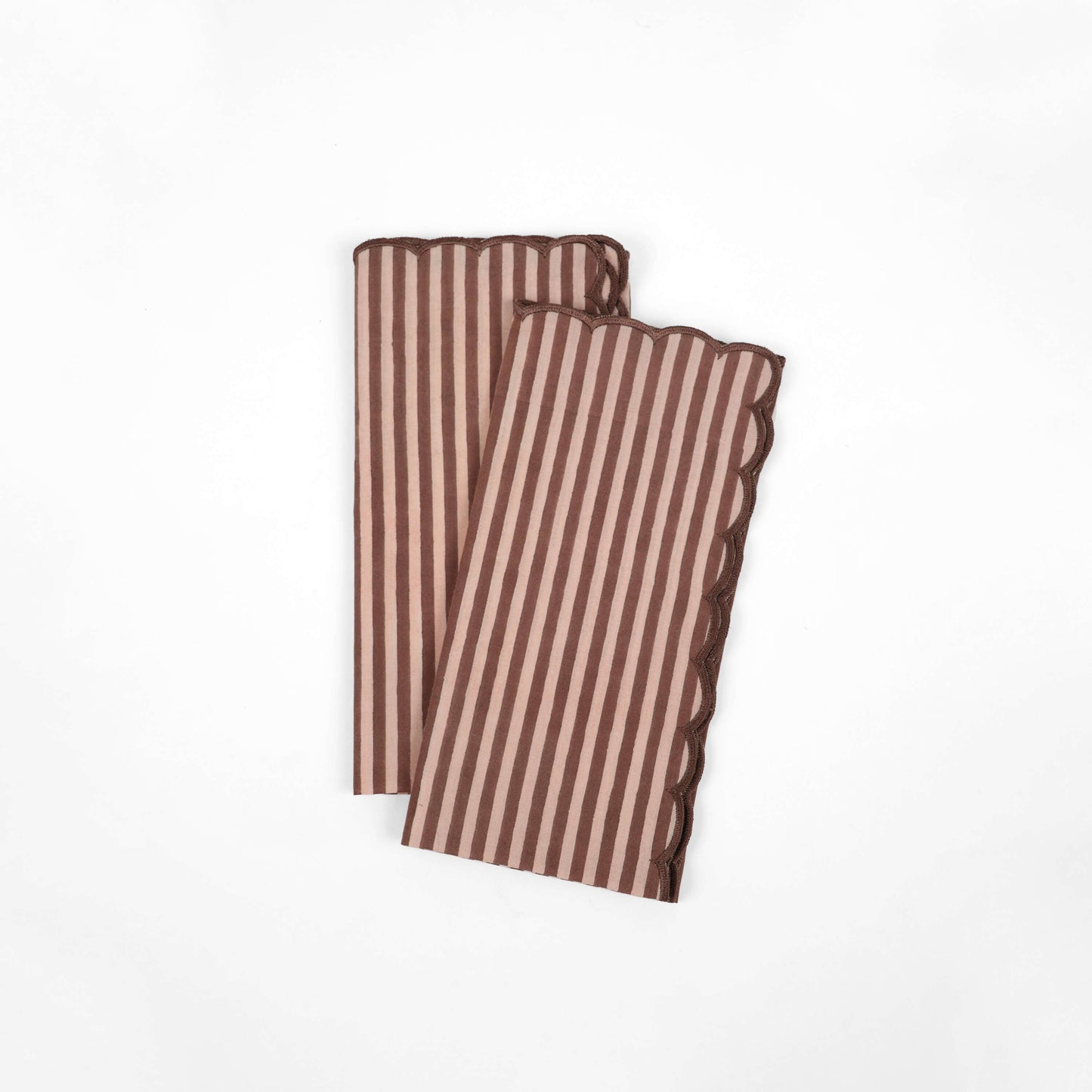 Scalloped Block-Printed Linen Napkins – Set of 2 (Rose Brown)