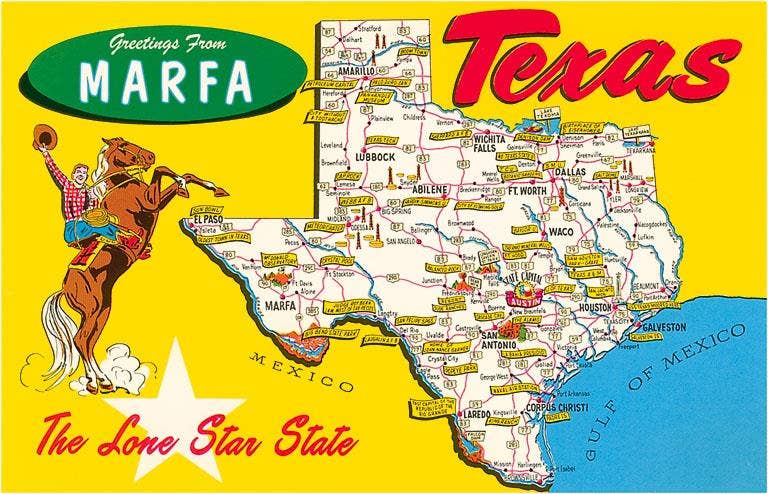 Postcard TX-624 Greetings from Marfa, Texas