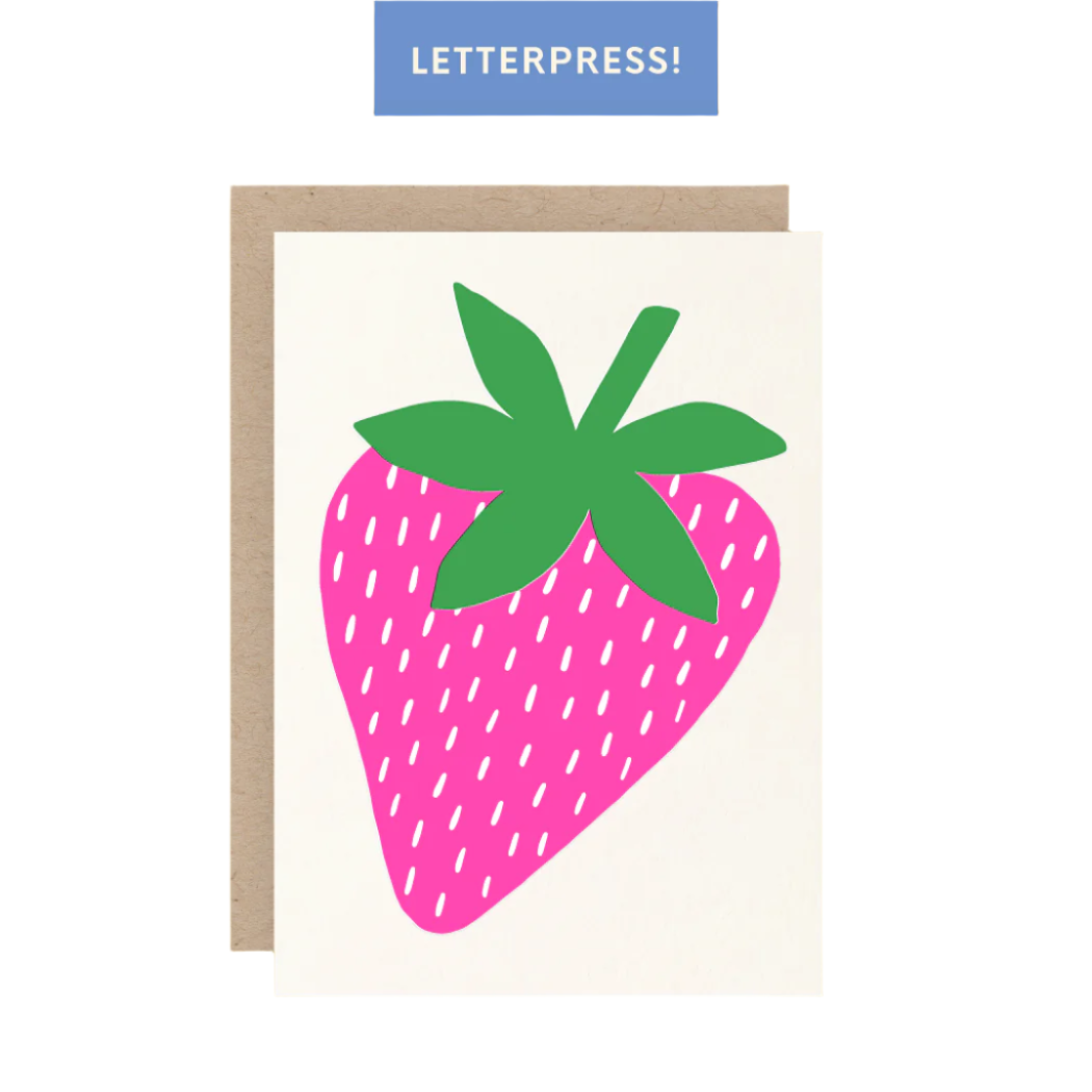 Strawberry Letterpress Blank Greeting Card