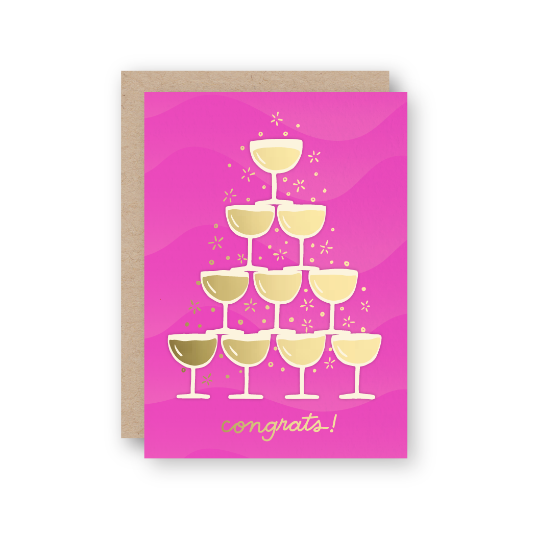 Congrats Champagne Letterpress and Foil Greeting Card