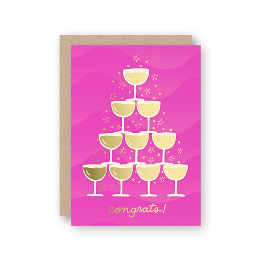 Congrats Champagne Letterpress and Foil Greeting Card