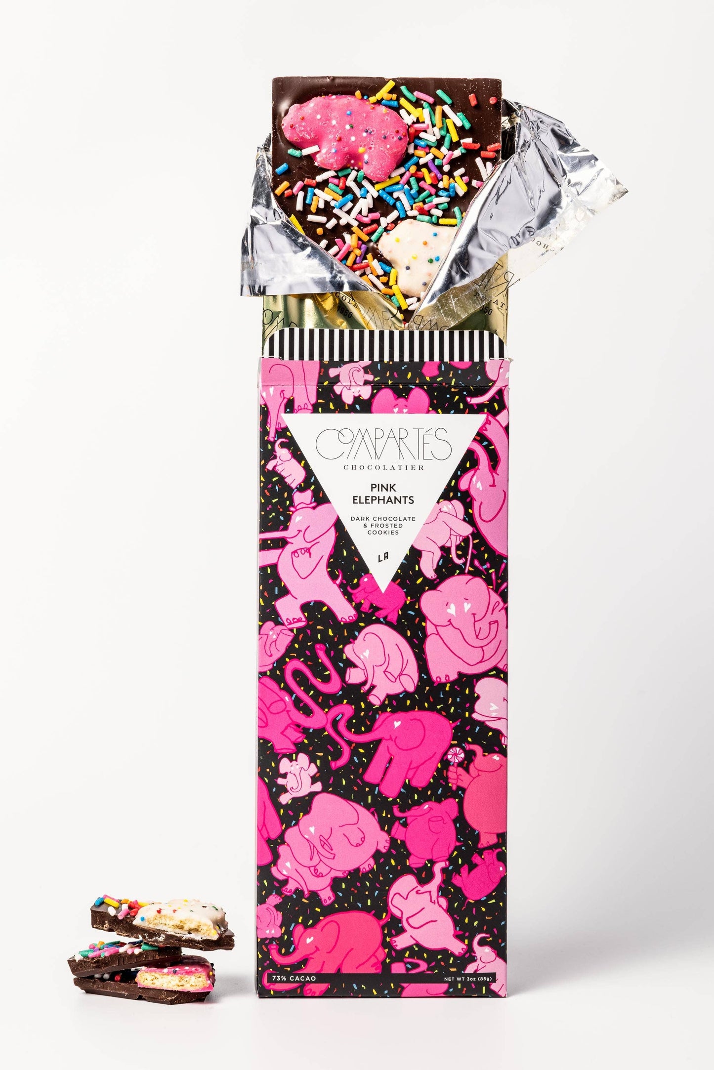 Pink Elephants Animal Cookies Dark Chocolate Bar