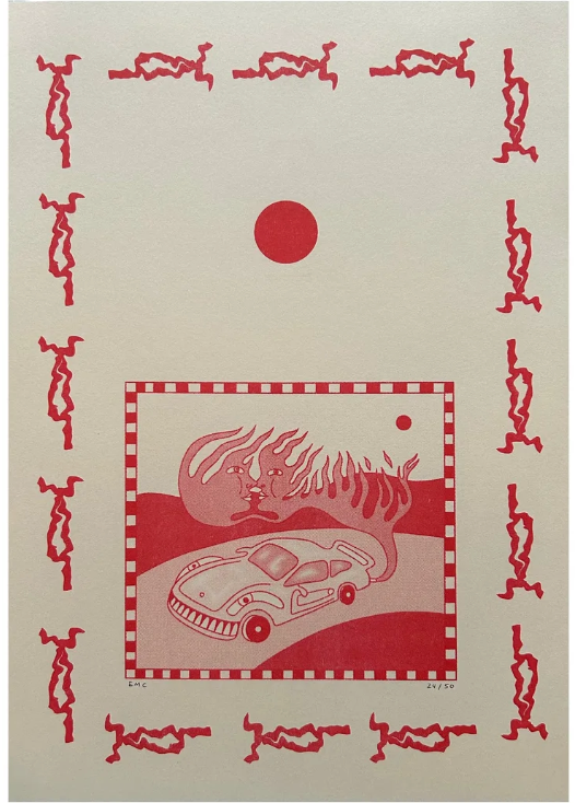 Love is a Tough Car Risograph Print- Eva Claycomb