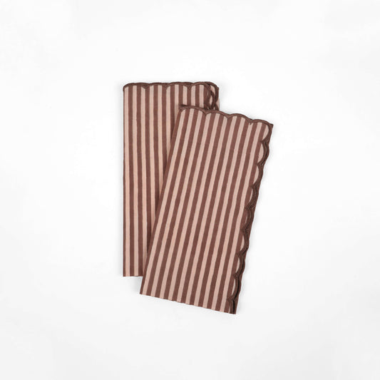 Scalloped Block-Printed Linen Napkins – Set of 2 (Rose Brown)